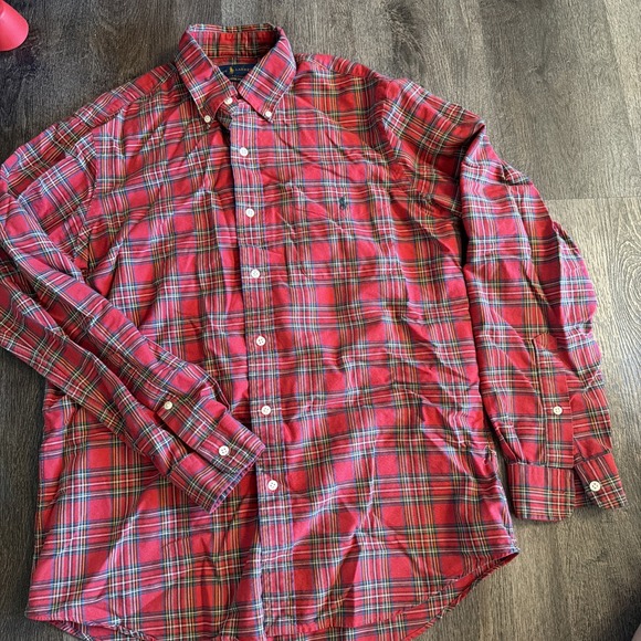 Polo Ralph Lauren Other - Ralph Lauren Men's Red Tartan Plaid Polo Shirt Medium Cotton Button-Up Pony EUC